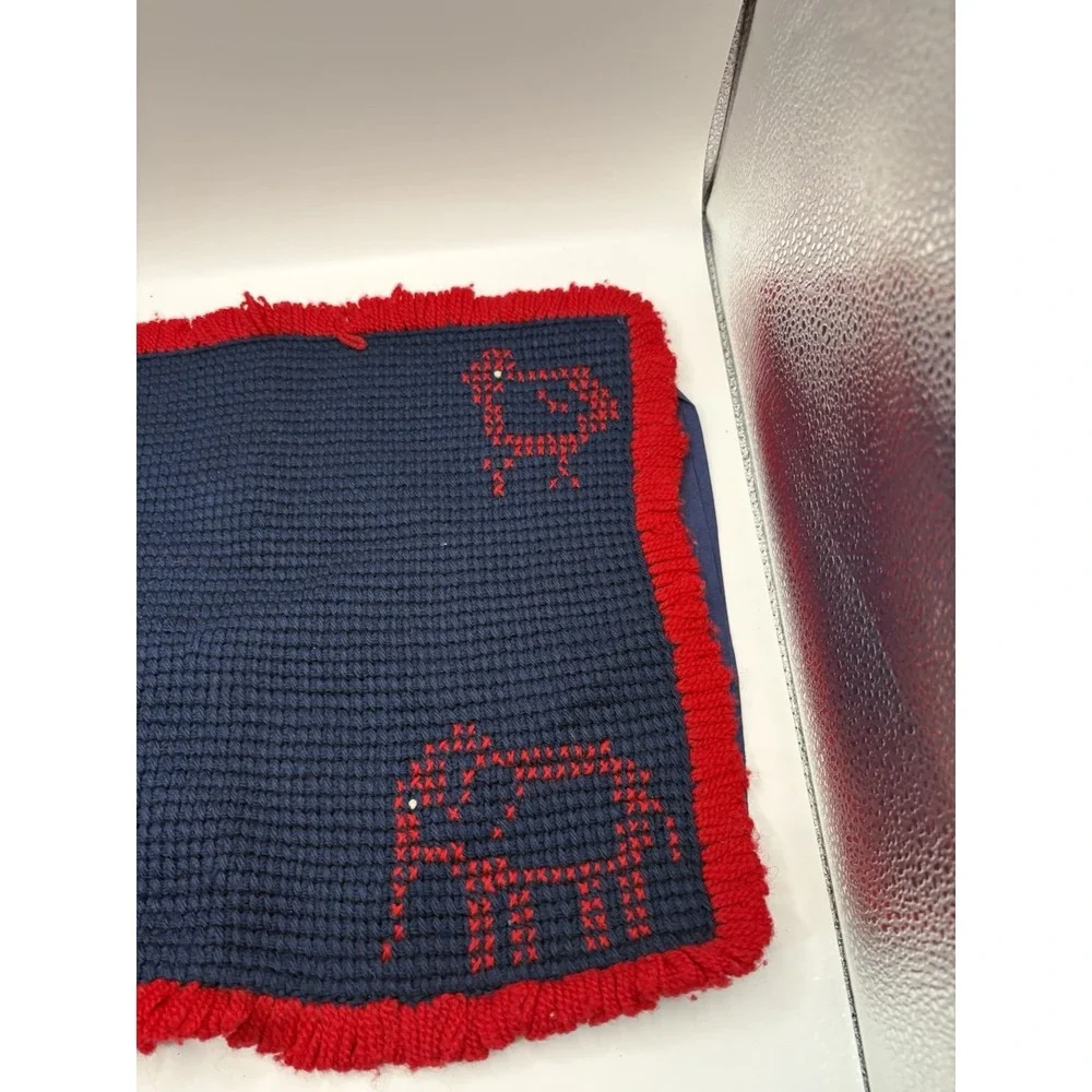 Vintage Baby Boy Quilt Blue Red Animals Handmade Pillow Case 36